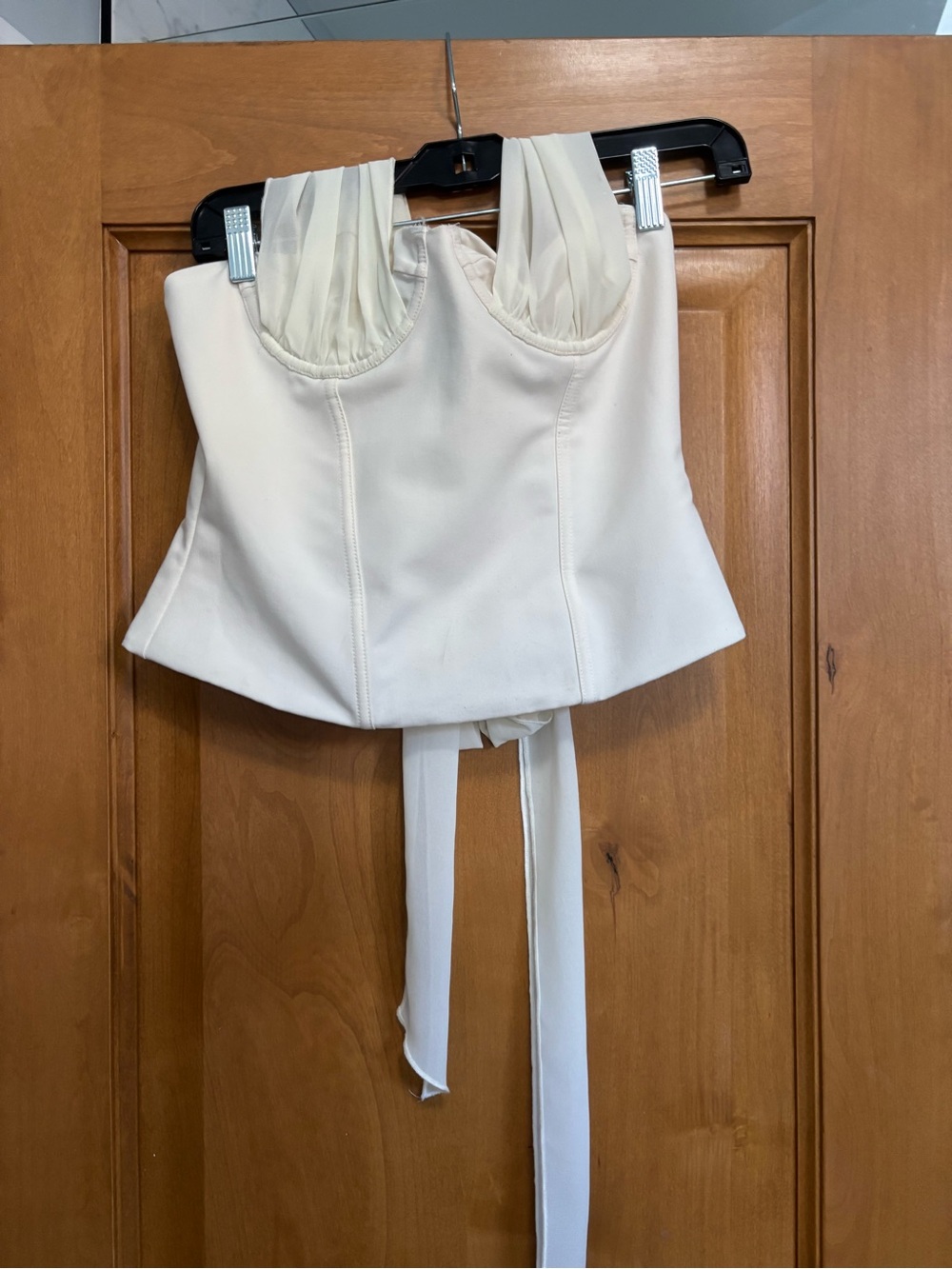 White Fox Ivory Strapless Corset Top with Sheer Bust Detailingt